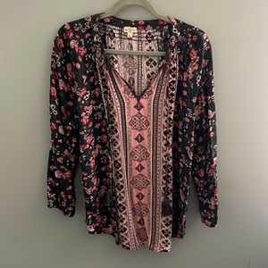 Long sleeved blouse. Size large. Brand is Mason& Belle